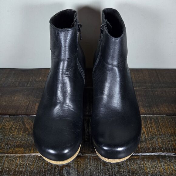 Papillio Ebba Womens 6 Mens 4 EU 37 Narrow Leather Wedge Boots Zipper Black - Picture 2 of 10